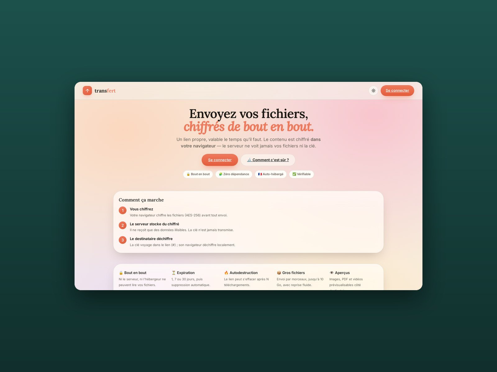 Transfert — partage de fichiers chiffré